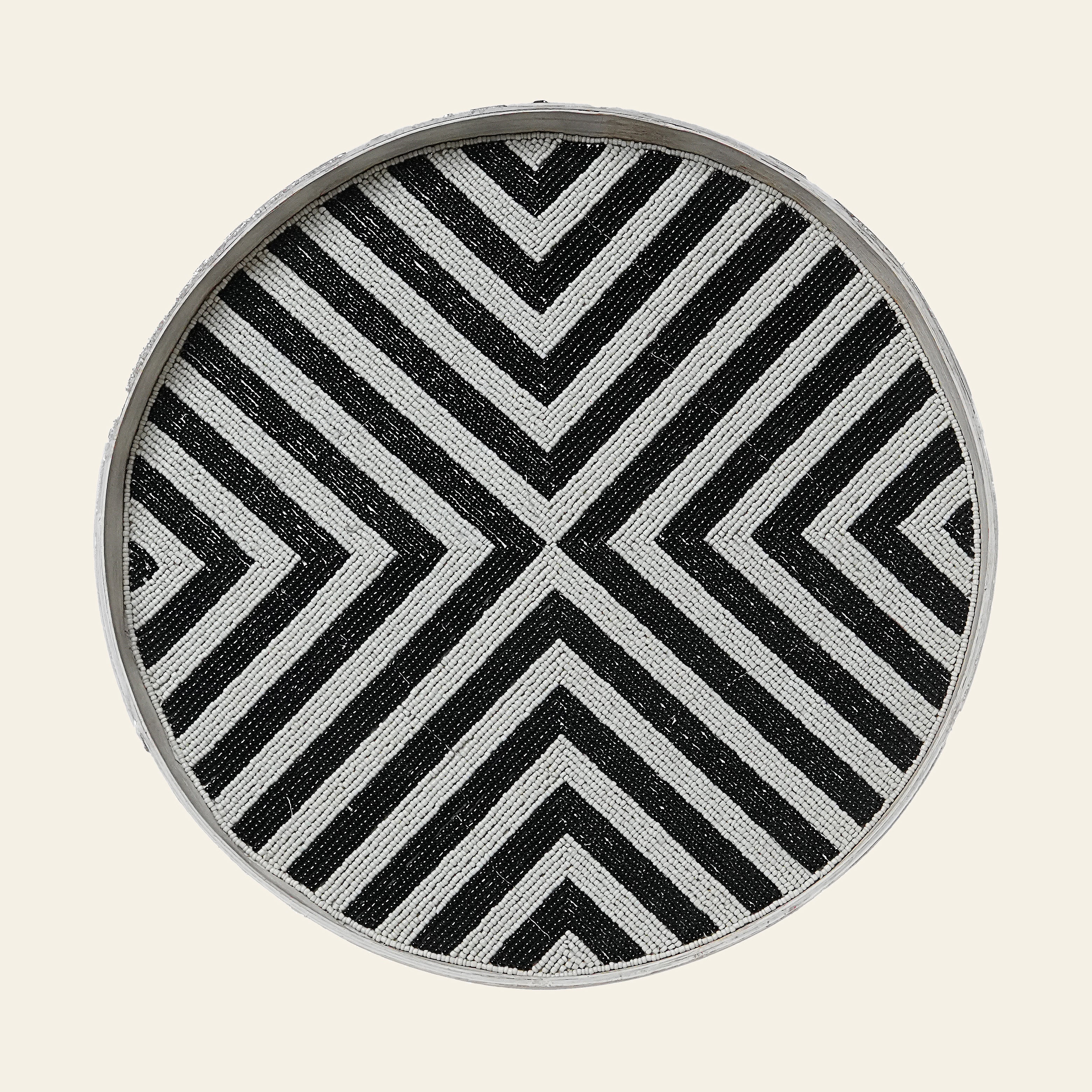 Round Bamboo Serving Tray - Black & White