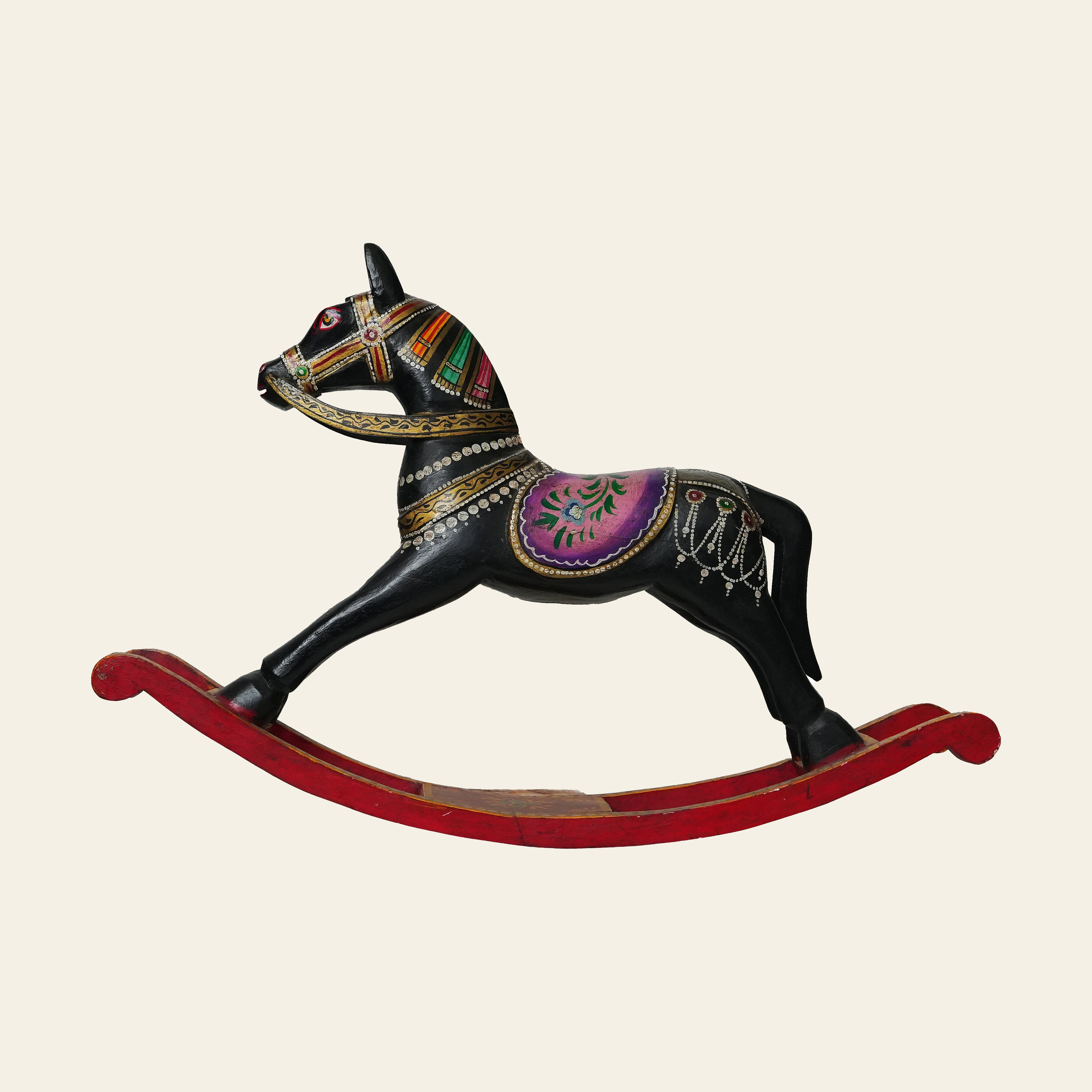 Decorative rocking horse with colorful details