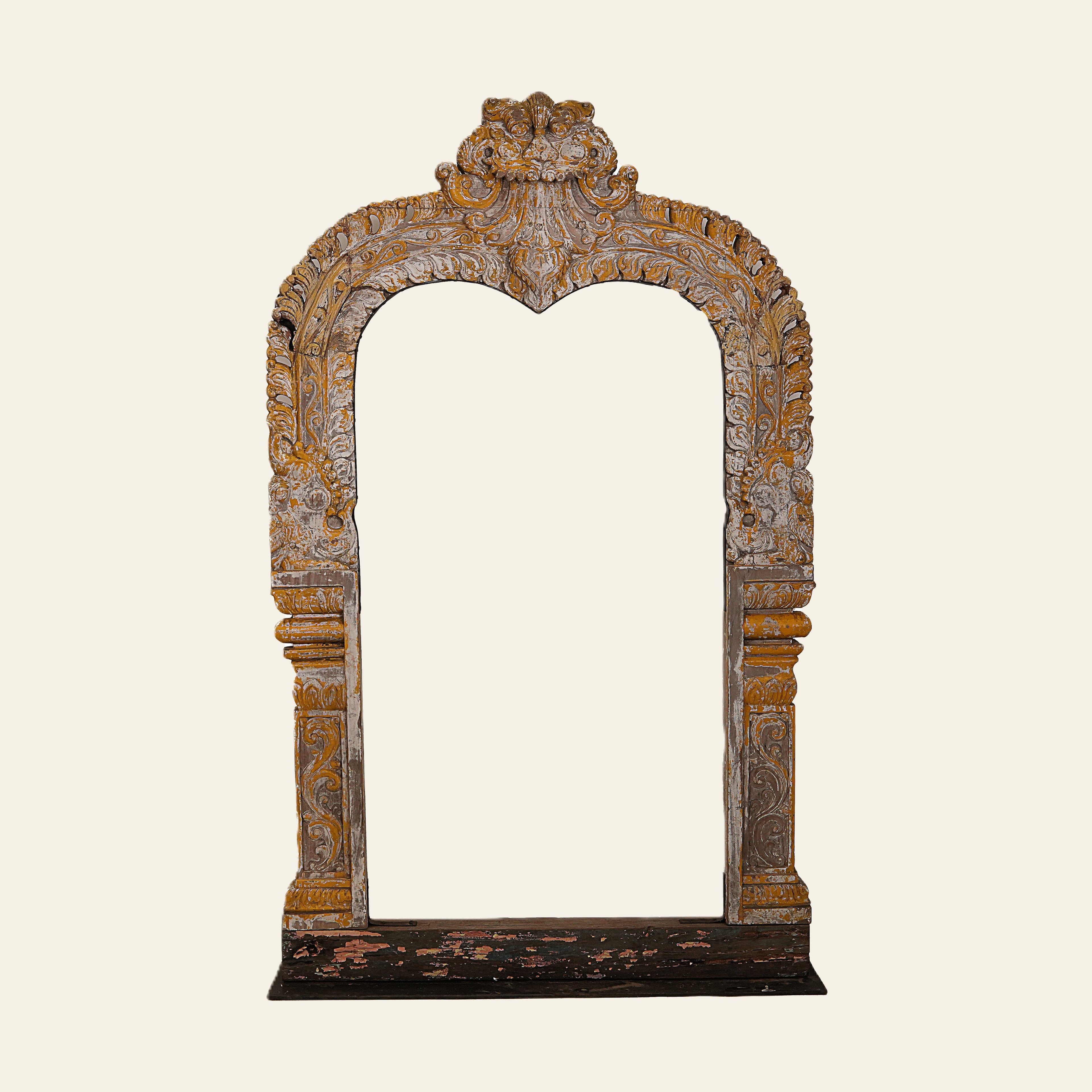 Handcrafted Wooden Prabhavali - Traditional Temple Arch with Intricate Carvings