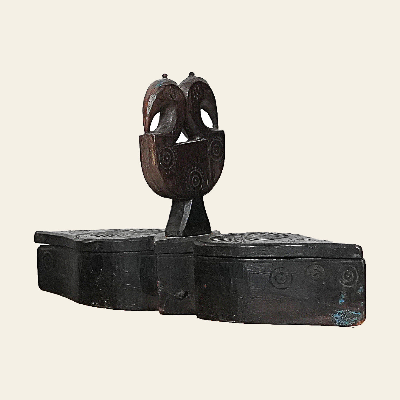 Vintage Wooden Spice Box with Traditional Handle