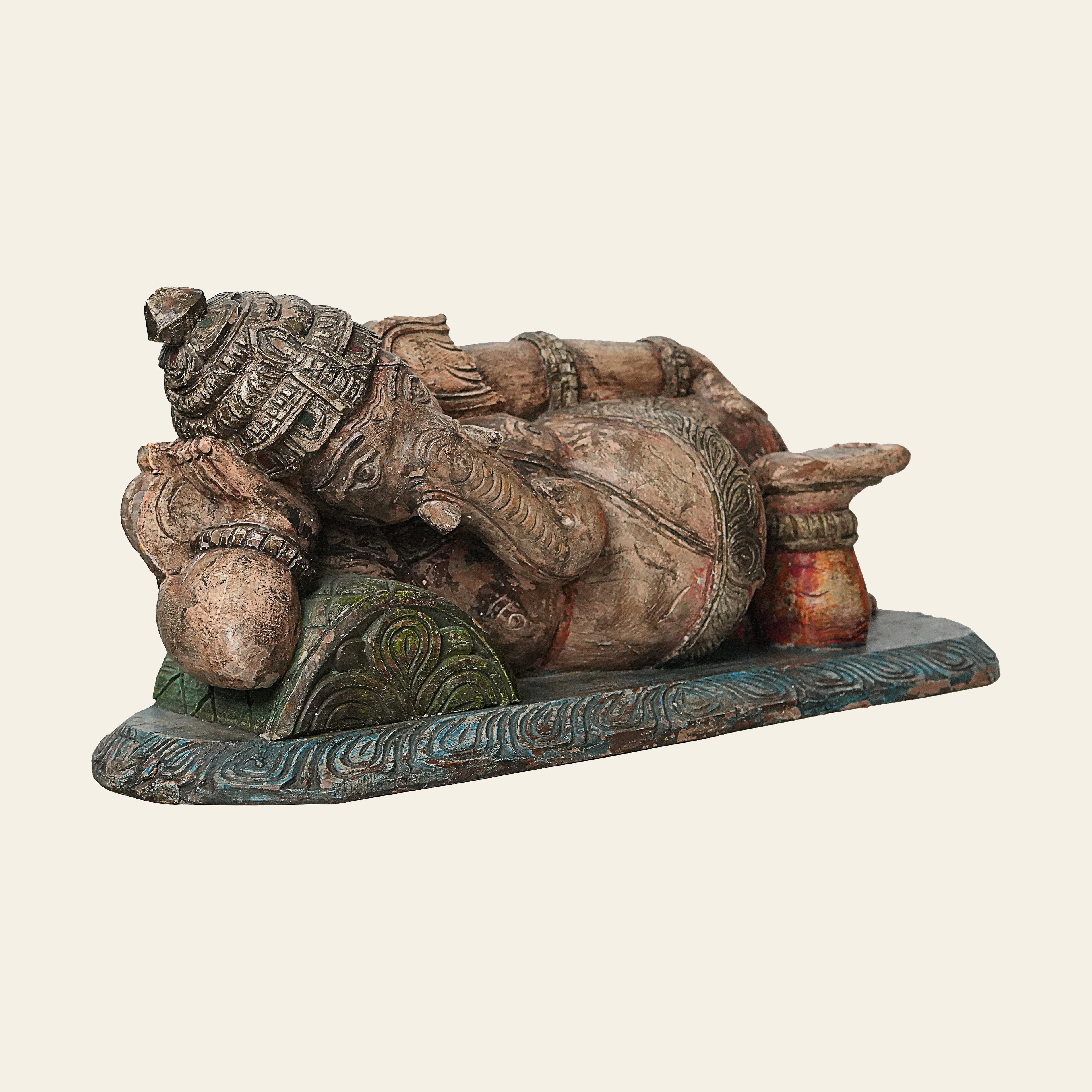 Reclining Ganesha Wooden Sculpture